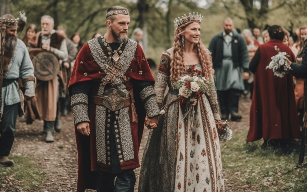 Bridge and groom in Viking Wedding Decorations