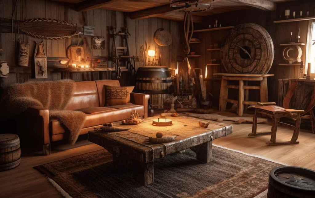 Some Lighting And Wall Art With Viking Living Room Decor