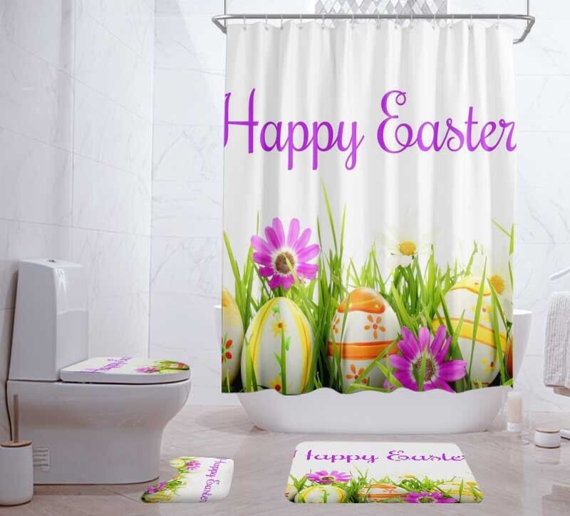 3D Easter Eggstravaganza - Flower Grass Shower Curtain for Bathroom Decor