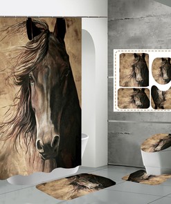 3D Horse Steed Animal Print Shower Curtain for Bathroom Decor