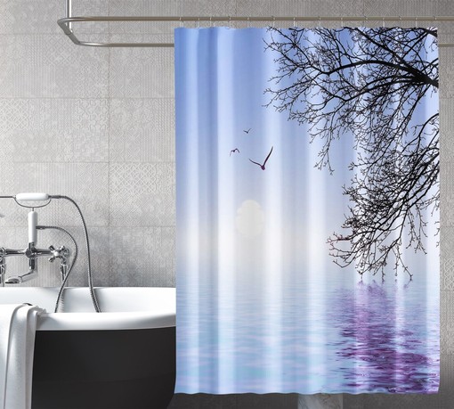 3D Lake Tree Shower Curtain - Waterproof Fiber for Bathroom Decor - Image 2