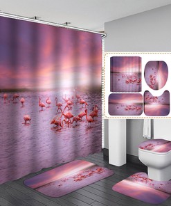 3D Sea Beach Flamingos Bathroom Shower Curtain Home Decor