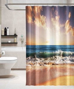 3D Sea Tide Shower Curtain Waterproof Fiber Bathroom Decor