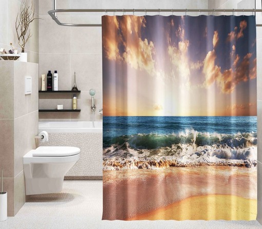 3D Sea Tide Shower Curtain Waterproof Fiber Bathroom Decor