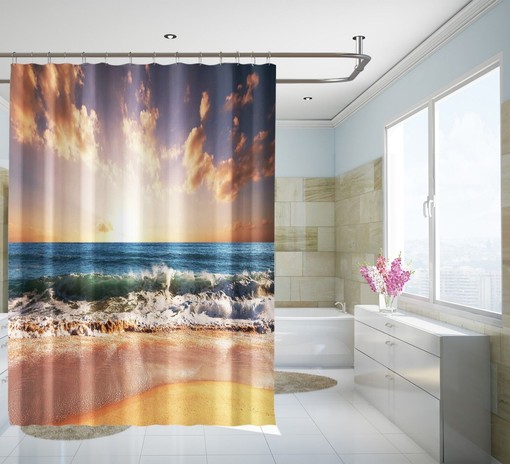 3D Sea Tide Shower Curtain Waterproof Fiber Bathroom Decor - Image 2