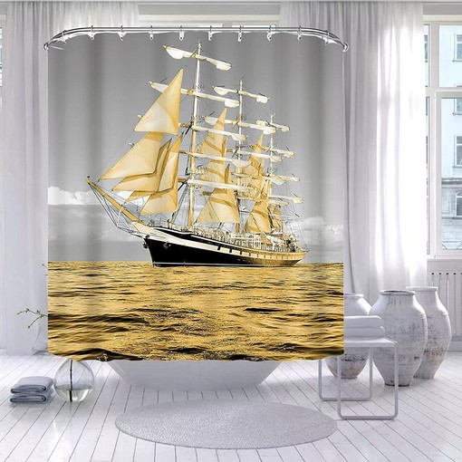 3D Ship Anchor Rudder Boat Pirate Sailboat Bathroom Curtain Decor