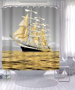 3D Ship Anchor Rudder Boat Pirate Sailboat Bathroom Shower Curtain Decor