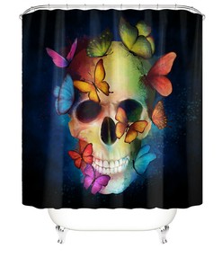 3D Skull Skeleton Color Butterflies Waterproof Bathroom Curtain Decor