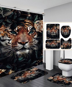 3D Tiger Flowers Animal Print Bathroom Shower Curtain Home Decor