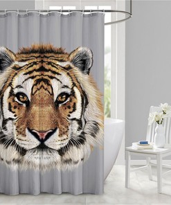 3D Tiger Head Wild Animal Print Bathroom Shower Curtain Home Decor