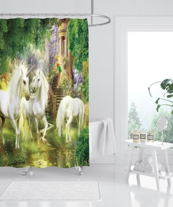 3D Unicorn Shower Curtain Waterproof Fiber Bathroom Home Decor