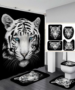 3D Waterproof Black and White Tiger Animal Print Shower Curtain for Bathroom