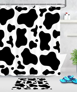 Abstract Black White Cow Print Shower Curtain, Rustic Bathroom Decor