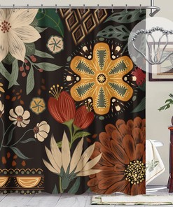 Abstract Bohemian Floral Botanical Shower Curtain | Bathroom Decor
