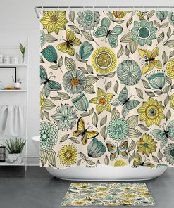 Abstract Boho Flower Butterfly Leaf Shower Curtain for Your Bathroom Decor