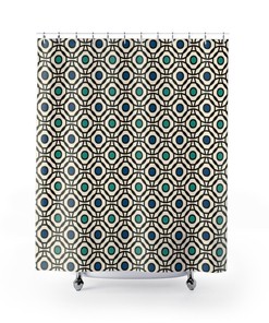 Abstract Circle Pattern Shower Curtain - Art Deco Fresh Modern Bathroom Accessory in Cream and Black