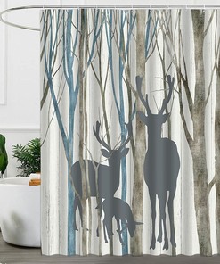 Abstract Deer Forest Shower Curtain for Bathroom Decor