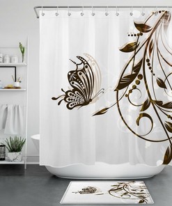 Abstract Leaves Butterfly Shower Curtain for a Nature-Inspired Bathroom Decor