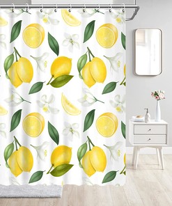 Abstract Lemon Boho Shower Curtain - Yellow Bathroom Decor Print