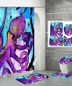 Abstract Ocean Octopus Shower Curtain for Artistic Bathroom Decor