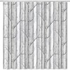 Abstract Tree Shower Curtain - Grey White Abstract Birch Forest Bird Country Nature Landscape Bathroom Decor Curtain