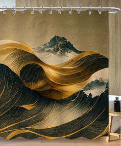 Abstract Wavy Mountain Shower Curtain with Vintage Medieval Design, Perfect for Bathtub Decor - Bathroom Curtain