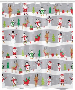Adorable Cartoon Christmas Shower Curtain for Kids' Bathroom Decor