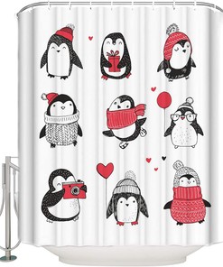 Adorable Penguin Christmas Shower Curtain for Bathroom Decor with Bathroom Curtain and Bathroom Decor
