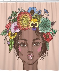 African American Beautiful Woman Shower Curtain for Hippie Bathroom Decor by Caarenp