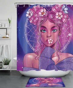 African American Black Girl with Nature and Animals Shower Curtain for Simple and Elegant Bathroom Decor