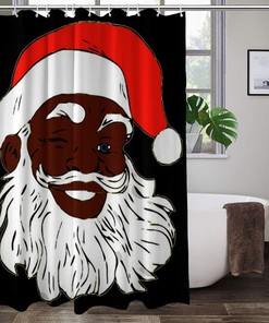 African American Christmas Waterproof Fabric Shower curtain for Bathroom with Winking Black Santa Claus Design