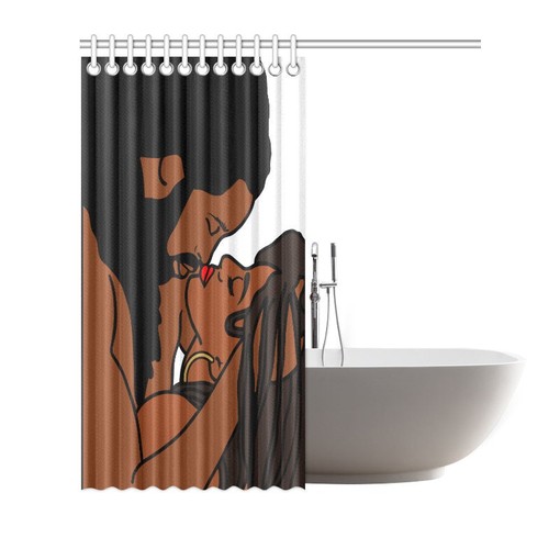 African American Couple Love Black Shower Curtain for Heartwarming Bathroom Decor - Image 2