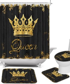 African American Gold Shower Curtain with Hearts - Waterproof Bathroom Decor