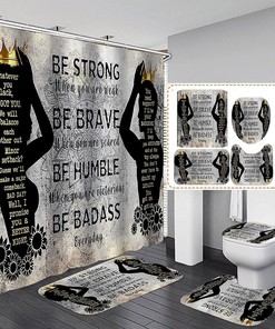 African American Luxury Gold Crown Shower Curtain Set for Royal Bathroom Decor
