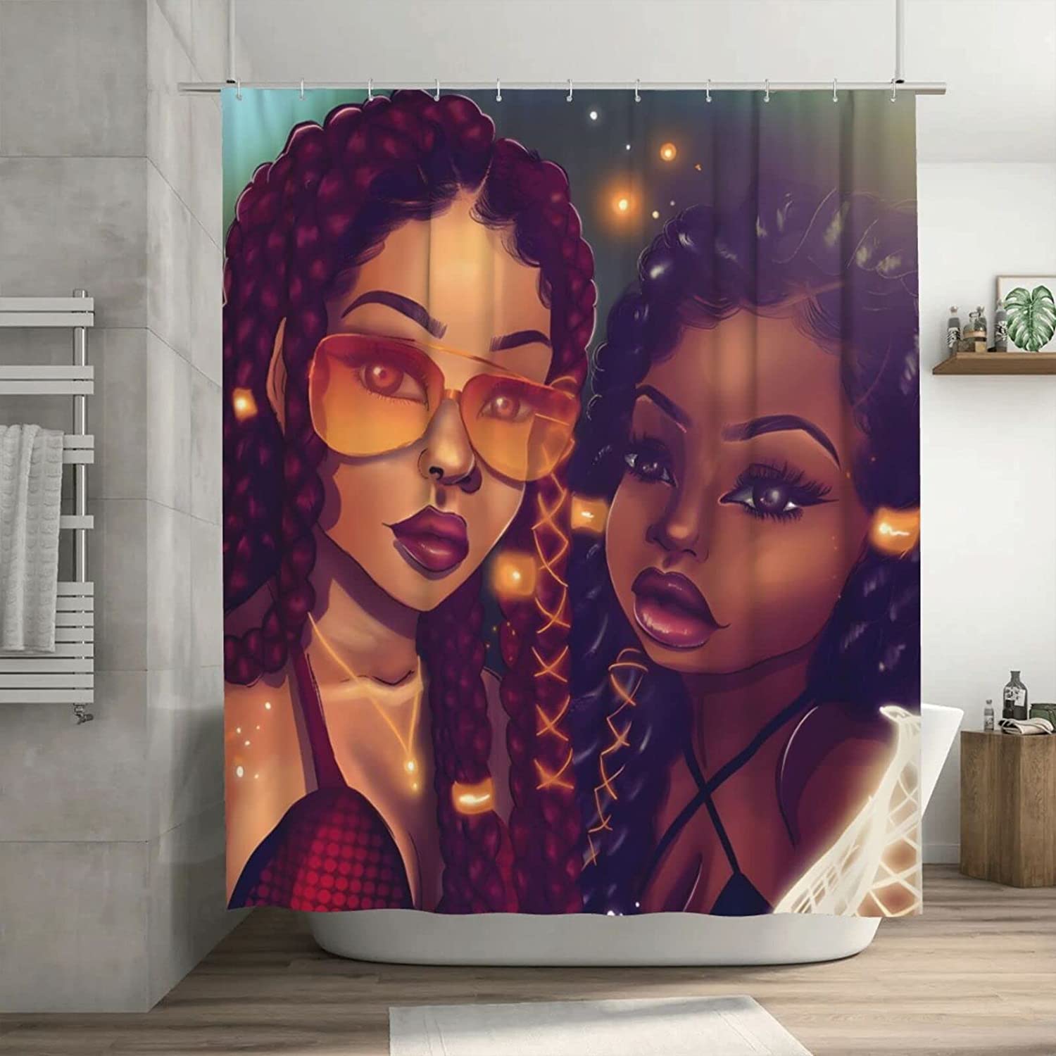 African American Shower Curtain, Black Woman Waterproof Bathtub Curtain