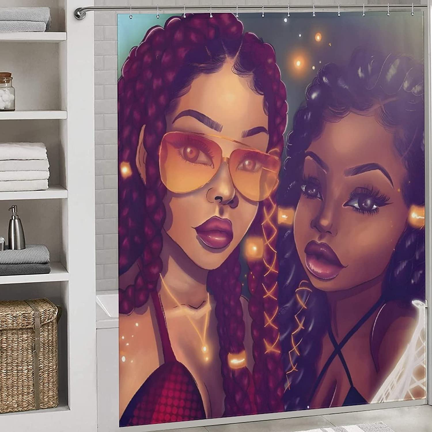 African American Shower Curtain, Black Woman Waterproof Bathtub Curtain