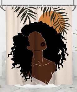 African American Waterproof Shower Curtain with Minimalist Design, Perfect for Girls Bathroom Decor