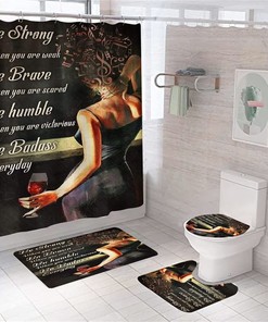 African American Woman Bathroom Set - Shower Curtain and U-Shaped Mat