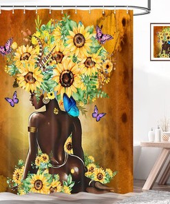 African American Woman Sunflower Shower Curtain for Bathroom Decor by bzwcbei
