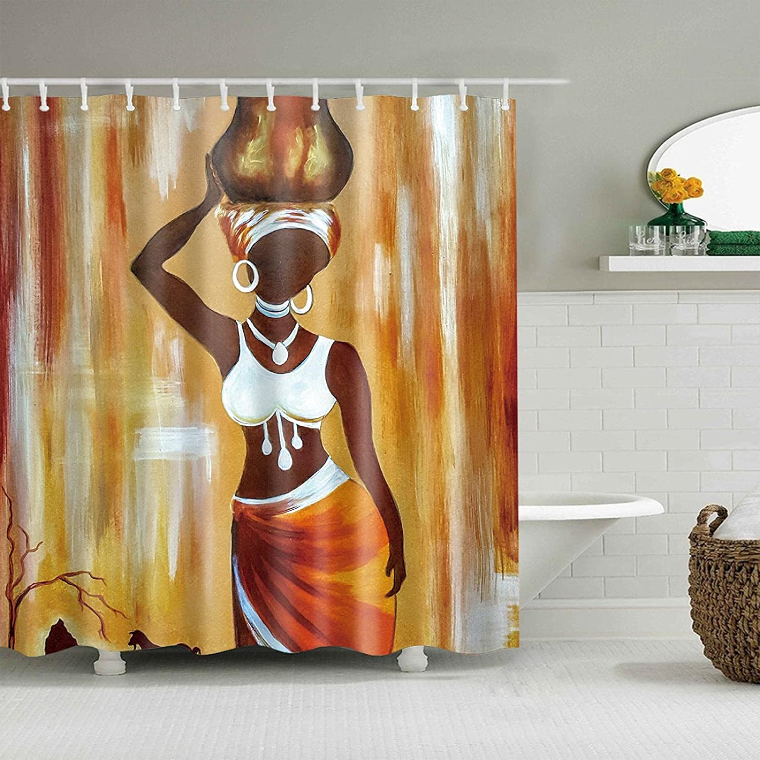 African American Women Waterproof Shower Curtain, Home Decor Bath Curtain with Beautiful Africa Girl Print - Image 3