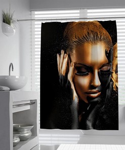 African Black Girl with Golden Lips Afro Shower Curtain for a Unique Home Decor