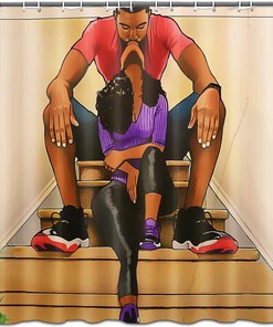 African Couple Black Girl Theme Shower Curtain - African Bathroom Decor
