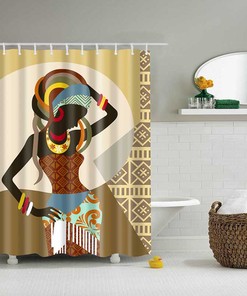 African Woman Bathroom Curtain with Traditional Ethnic Design for Home Bath Decor