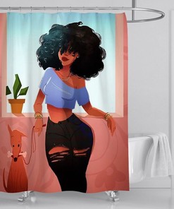African Woman Black Girl Shower Curtain