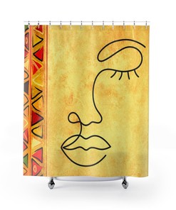African Woman Line Art Shower Curtain - Unique and Chic Bathroom Decor with Black Print