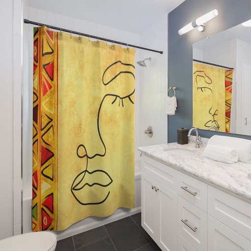 African Woman Line Art Shower Curtain - Unique and Chic Bathroom Decor with Black Print - Image 2