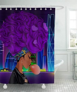 African Woman Purple Hair Shower Curtain - Modern Bathroom Decor
