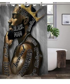 Afro Black Girl Inspired Fabric Shower Curtain for African American Bathroom Decor