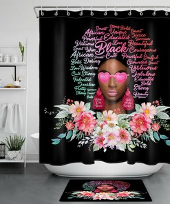 Afro Girl Floral Shower Curtain for African American Women's Bathroom Decor