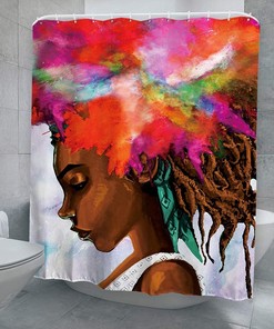 Afro Hippie Black Girl Abstract Shower Curtain - Artistic Fabric For Your Bathroom